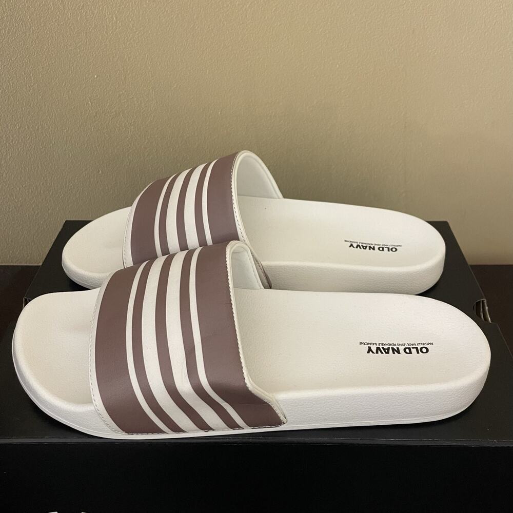 Old Navy White & Brown Stripe Slide‎ Men’s Sandals